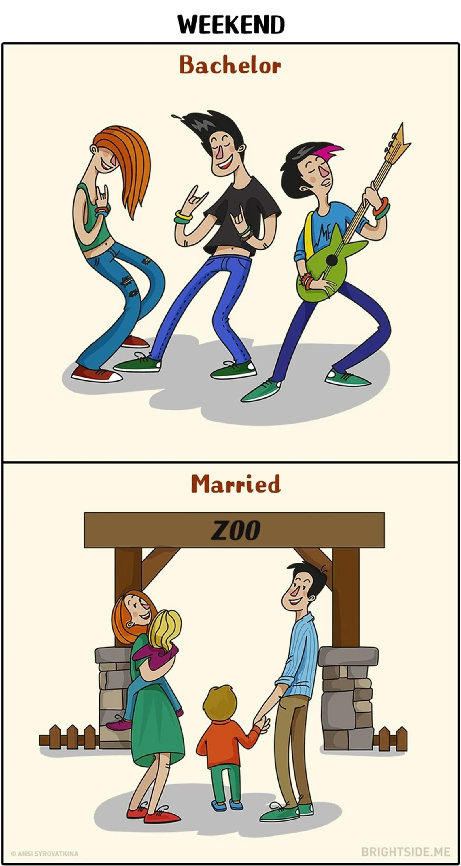11 Ilustrasi Ini Ungkap Bedanya Laki-Laki Sebelum dan Setelah Menikah
