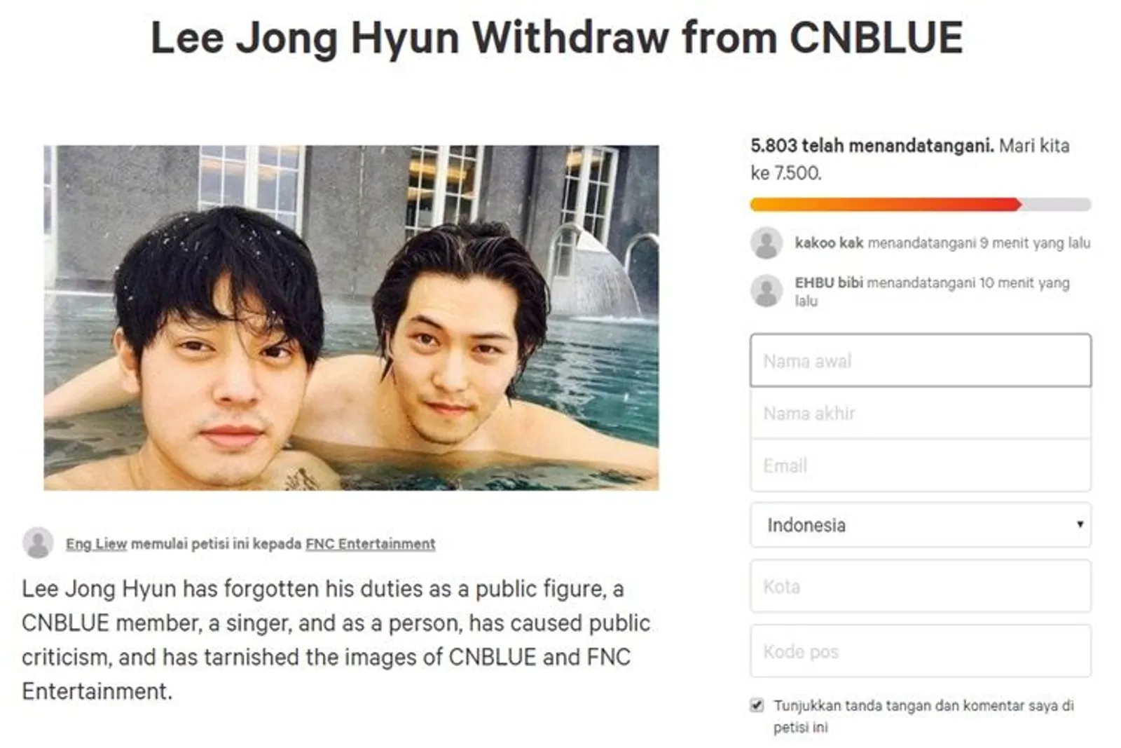 Terlibat Skandal Seks, Lee Jong Hyun Didesak Keluar dari CNBLUE