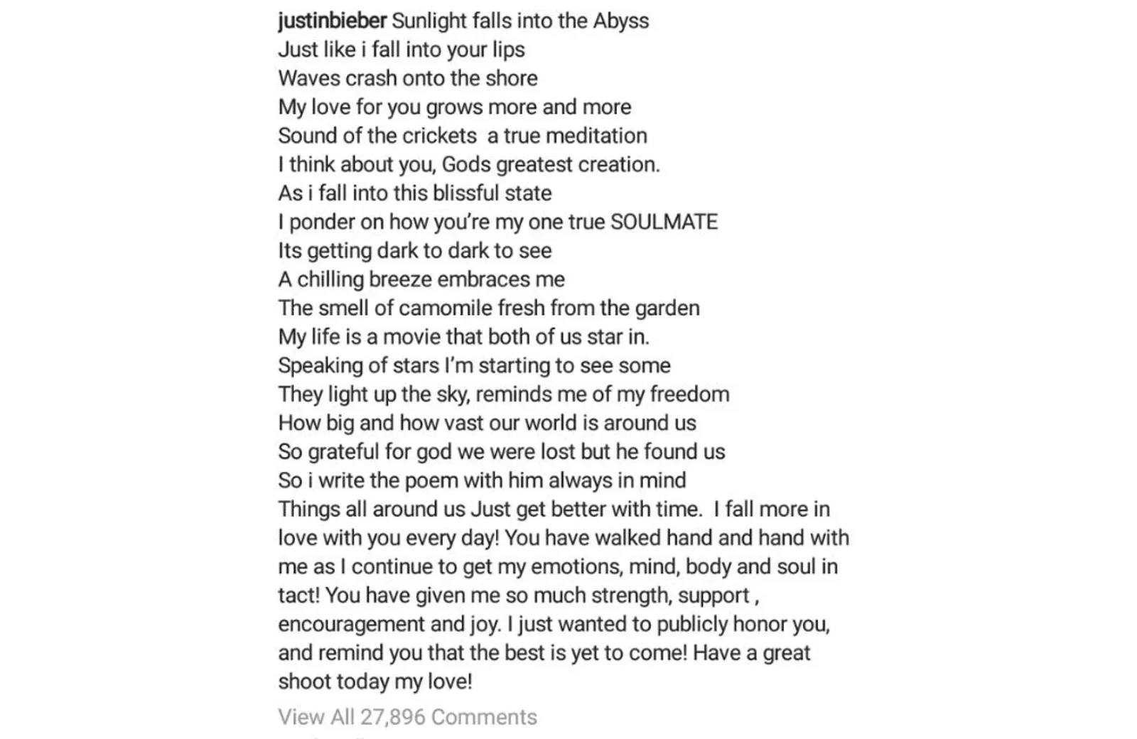 Romantis, Justin Bieber Tulis Puisi untuk Hailey Baldwin di Instagram