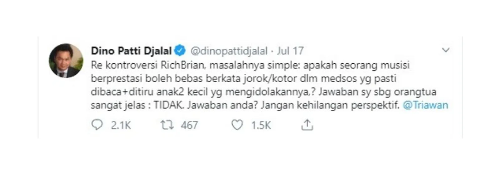 Rich Brian, Dipuji Presiden Tapi Dicibir Mantan Wamenlu Indonesia