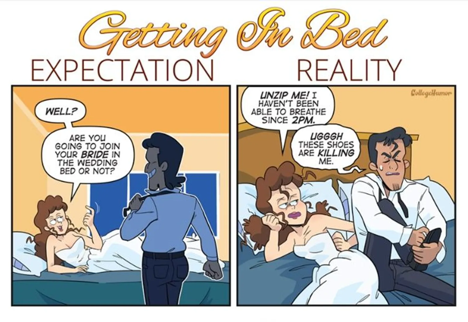 5 Ilustrasi Lucu Ekspektasi vs Realitas Saat Malam Pertama