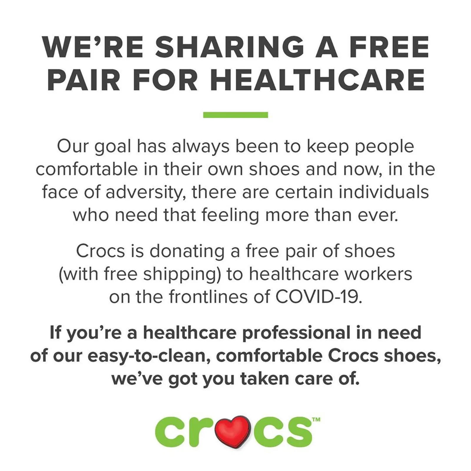 Melawan Corona, Crocs Mendonasikan Sepatu Gratis untuk Tenaga Medis 