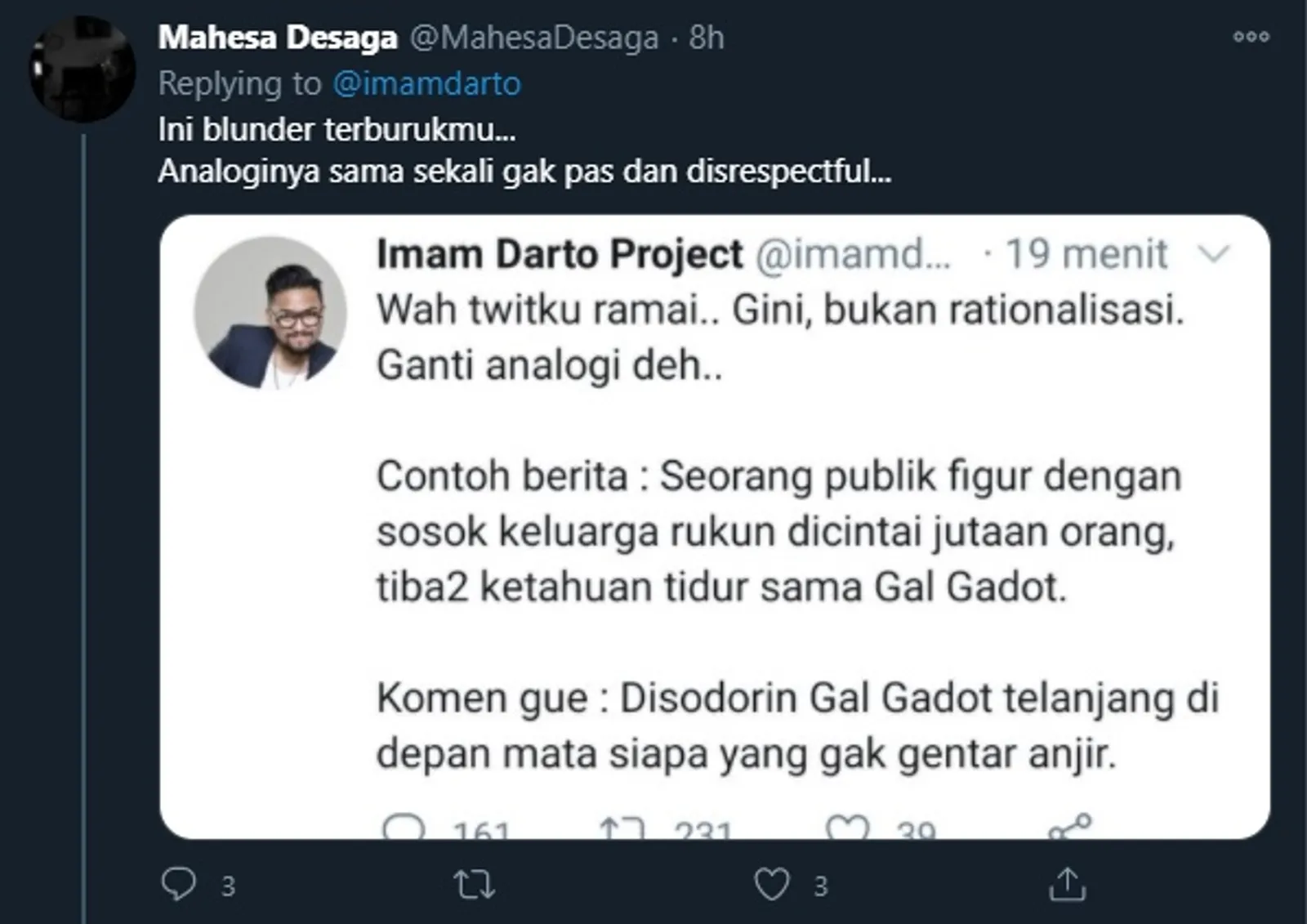 Analogikan Korupsi 17M dengan Gal Gadot, Imam Darto Diserbu Warganet