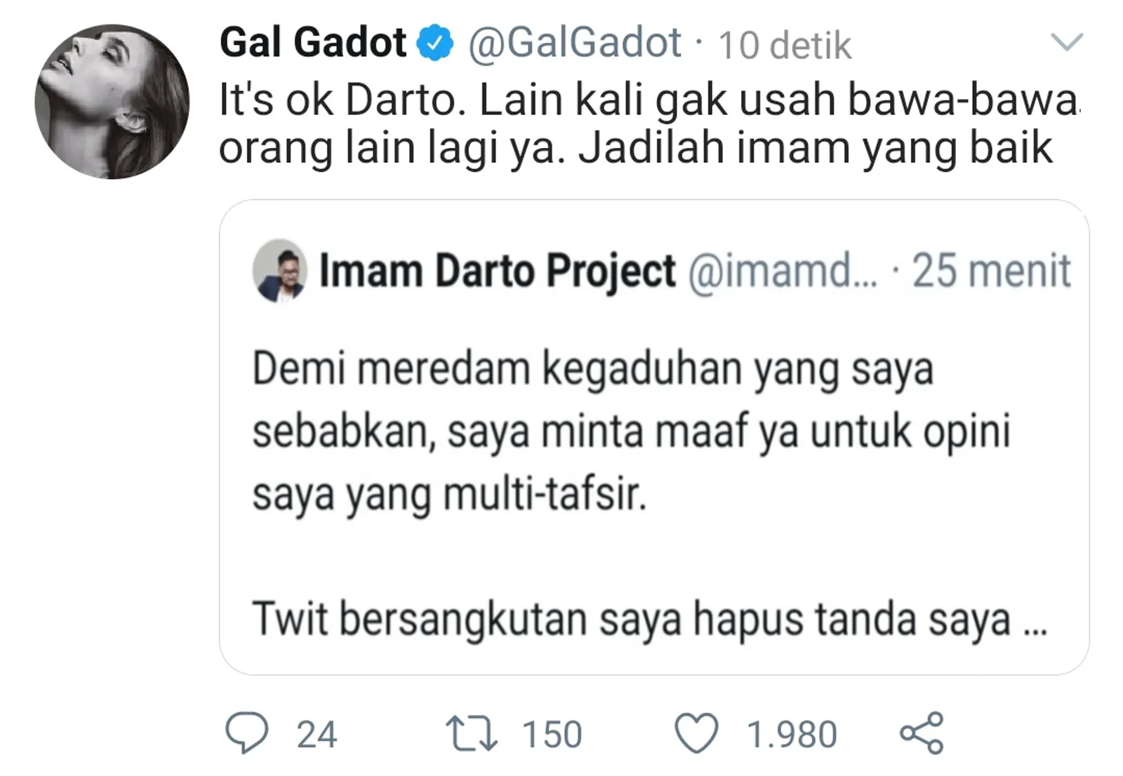 Analogikan Korupsi 17M dengan Gal Gadot, Imam Darto Diserbu Warganet