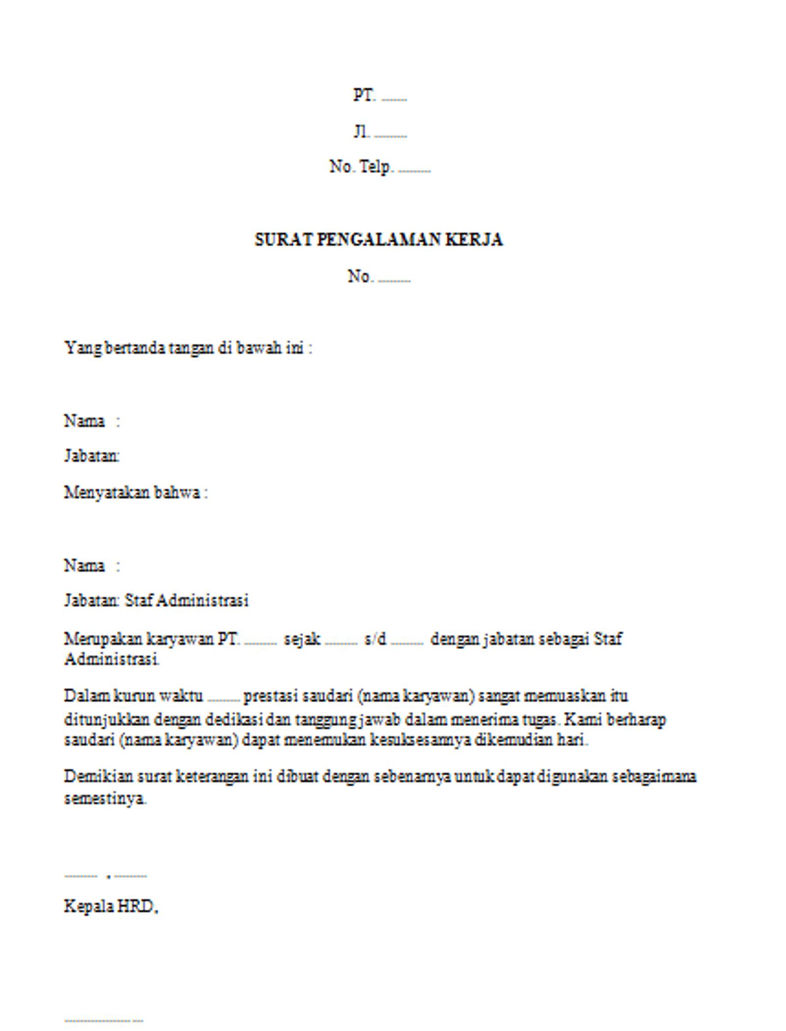 12+ Contoh Surat Pengalaman Kerja (Format, Cara Meminta, & Keuntungannya) 8 Surat pengalaman kerja sederhana