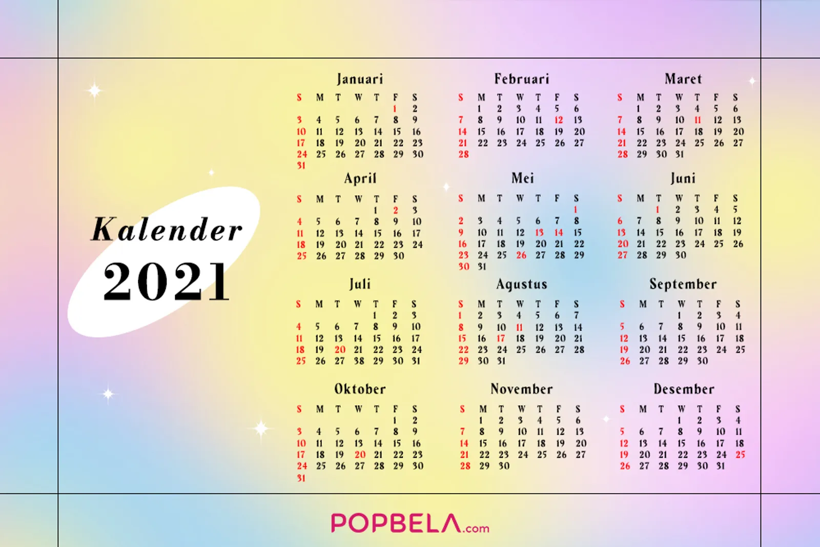 Terbaru! Kalender 2021 untuk Hari Libur Nasional & Cuti Bersama