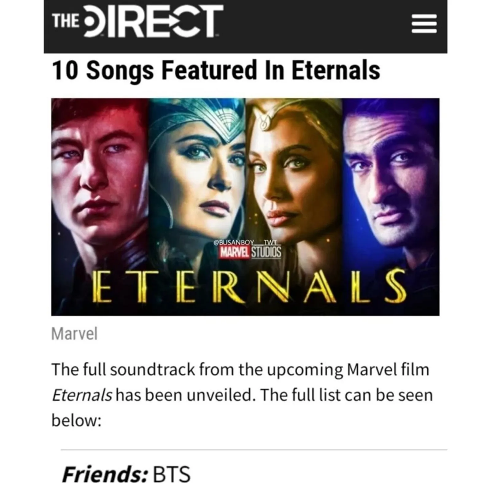 Lagu BTS "Friends" Akan Jadi Soundtrack Film 'The Eternals' Marvel