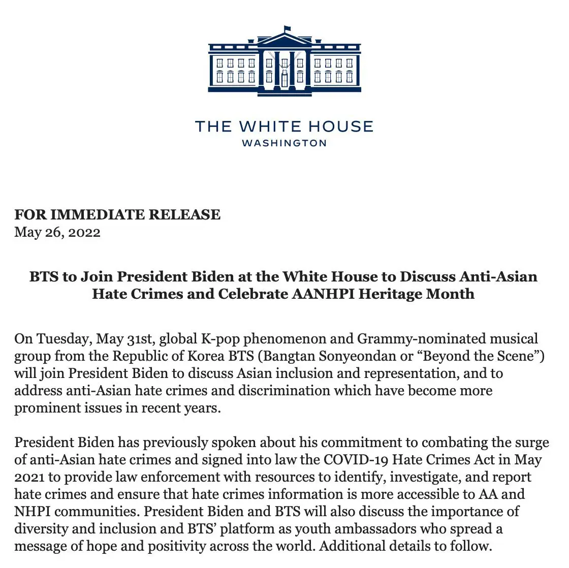 Bertemu Joe Biden, BTS akan Bahas Kejahatan Anti-Asian Hate