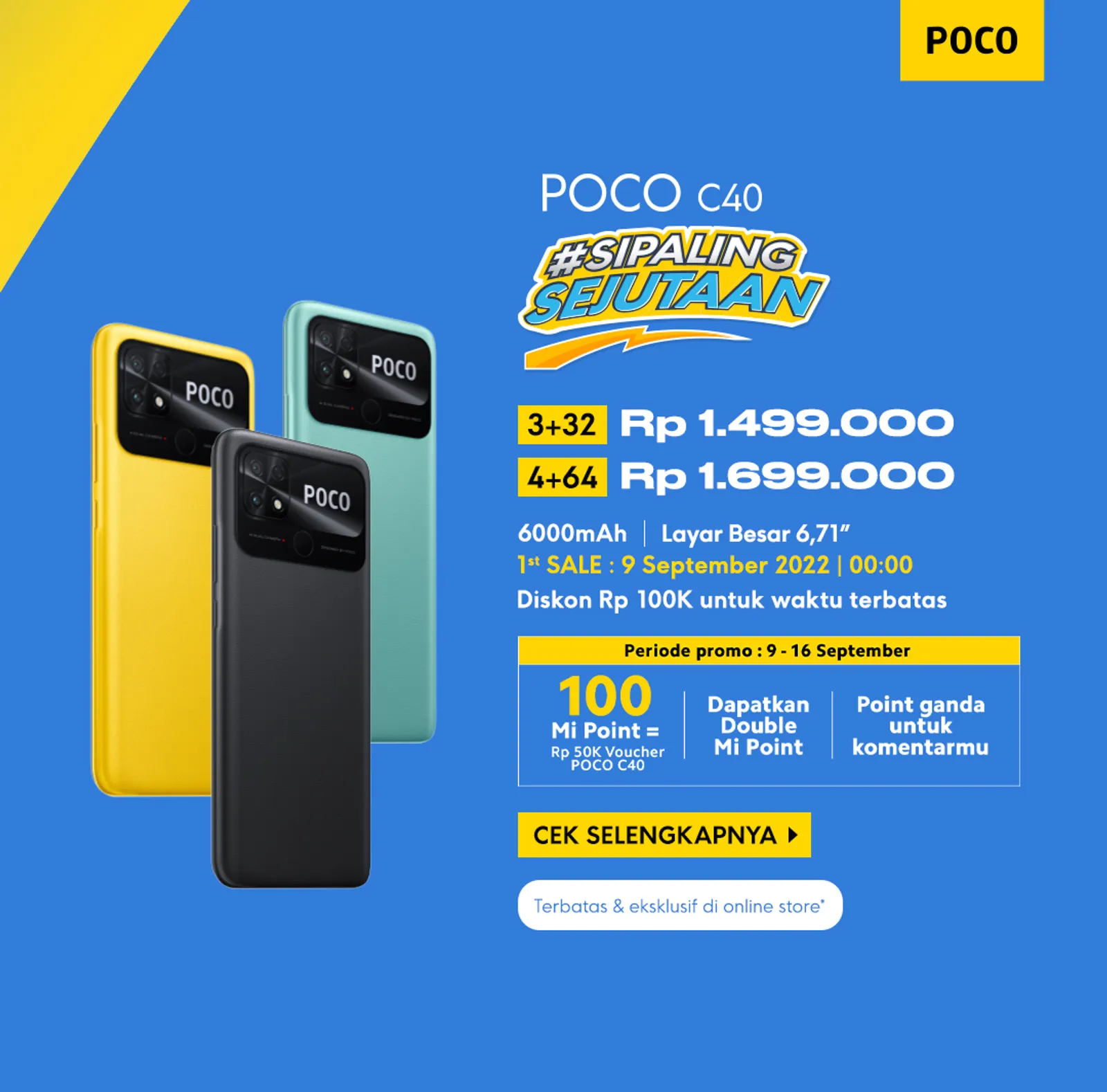 Spesifikasi POCO C40: Desain, Layar, Kamera, Fitur, dan Baterai