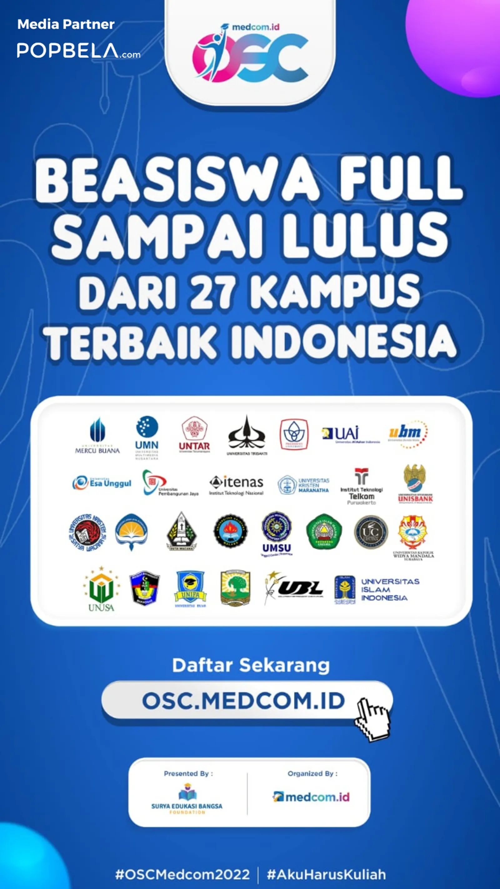 OSC Buka 539 Beasiswa di PTN & PTS

Terbaik Indonesia, Siap Daftar?