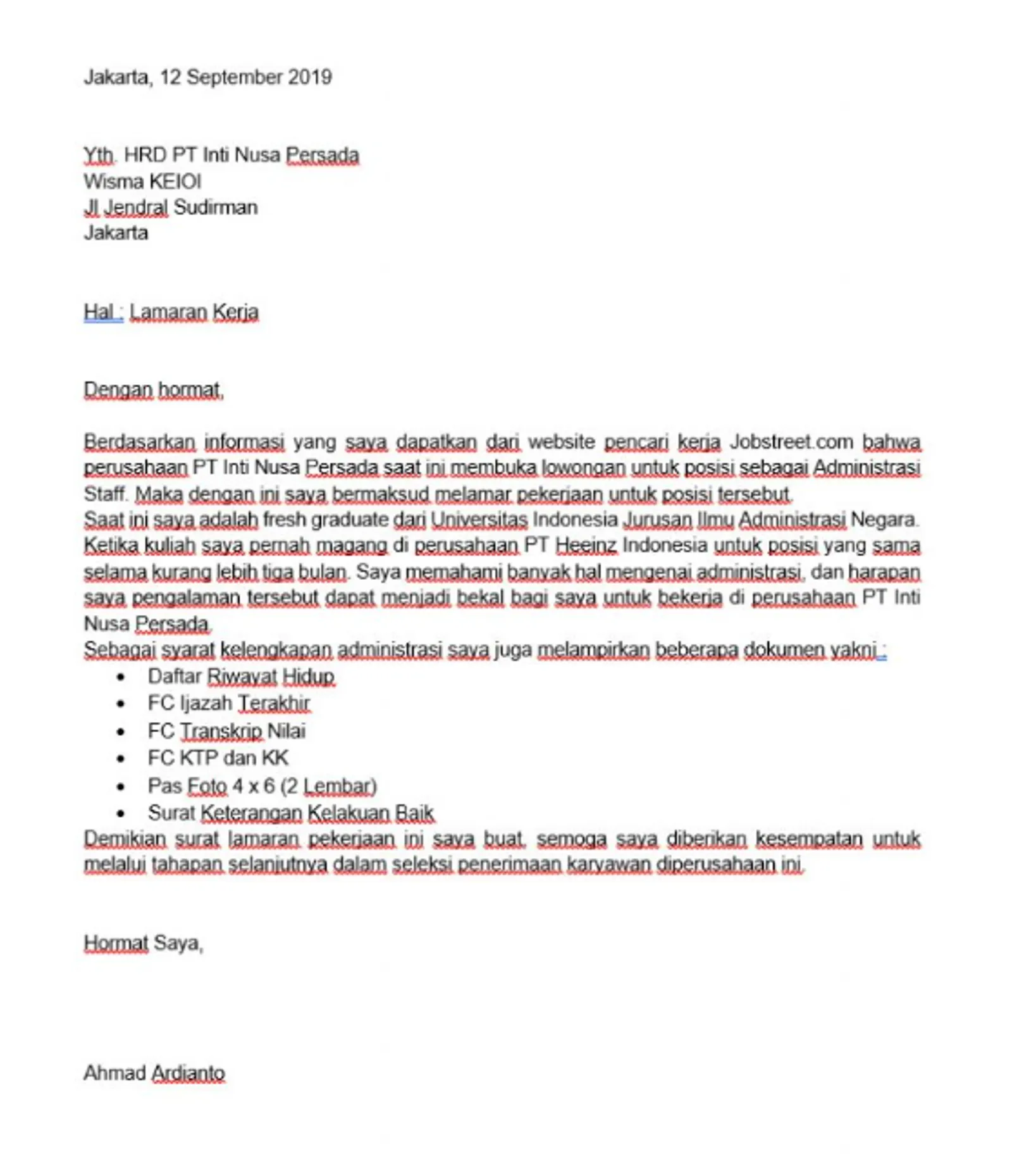 10 Contoh Struktur Surat Lamaran Pekerjaan yang Benar