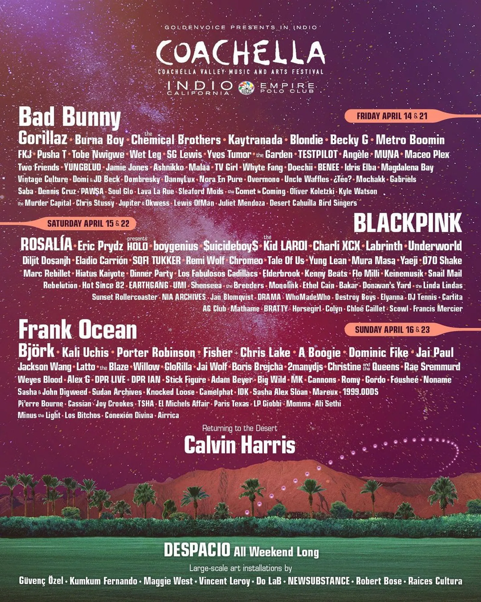 BLACKPINK Resmi Jadi Headliner Coachella, Ini Lineup Lengkapnya!