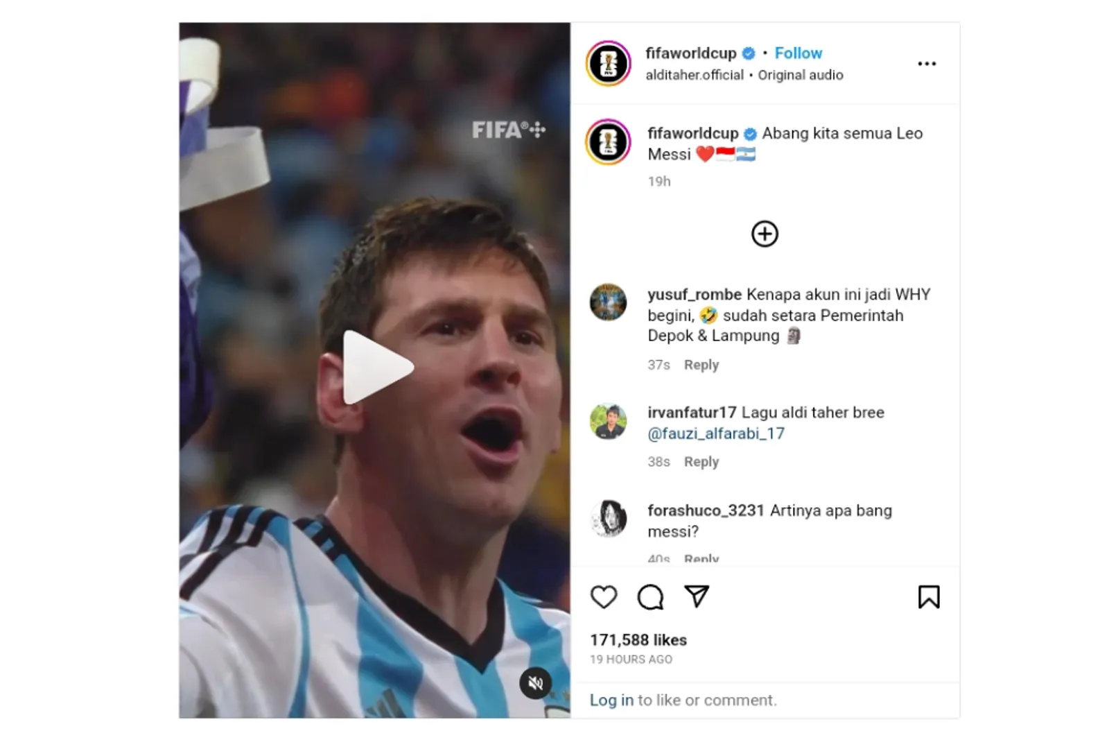 Ngakak! Lagu "Why Mr. Messi Why" Aldi Taher Di-notice Akun Resmi FIFA