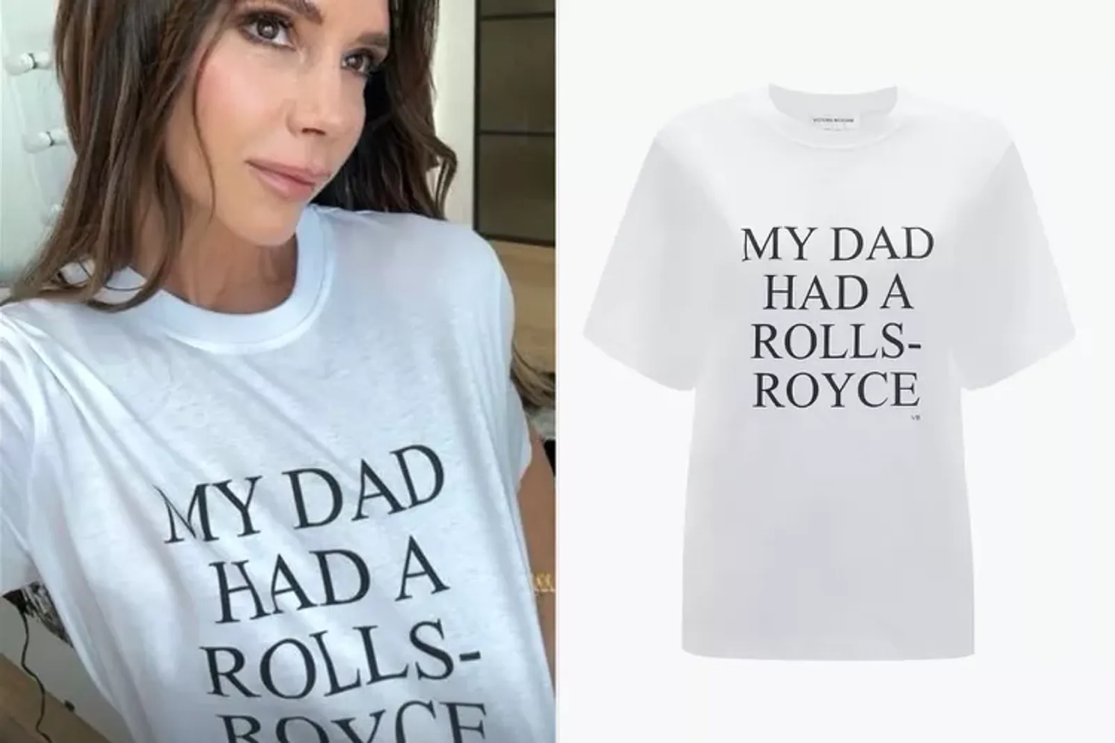 Victoria Beckham Rilis T-Shirt Viral ‘My Dad Had A Rolls-Royce’