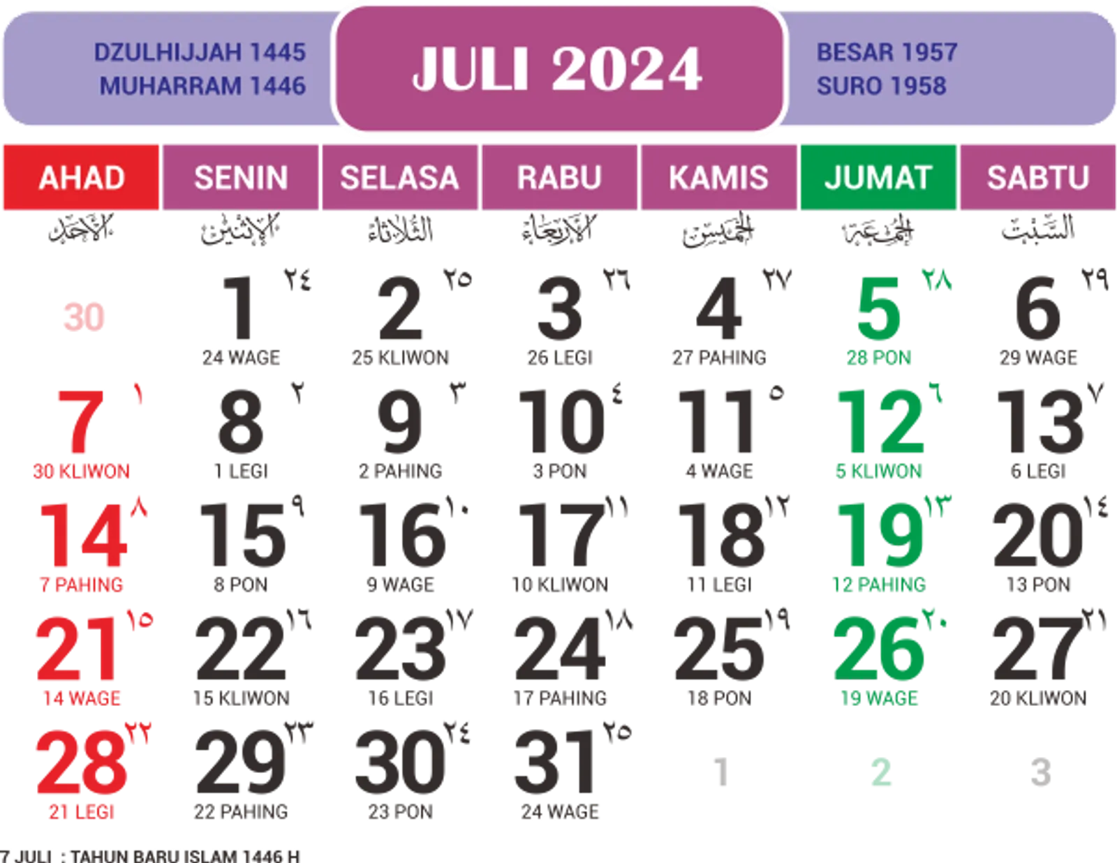 Kalender Jawa 2024 Lengkap dengan Weton dan Pasaran, Cermati!