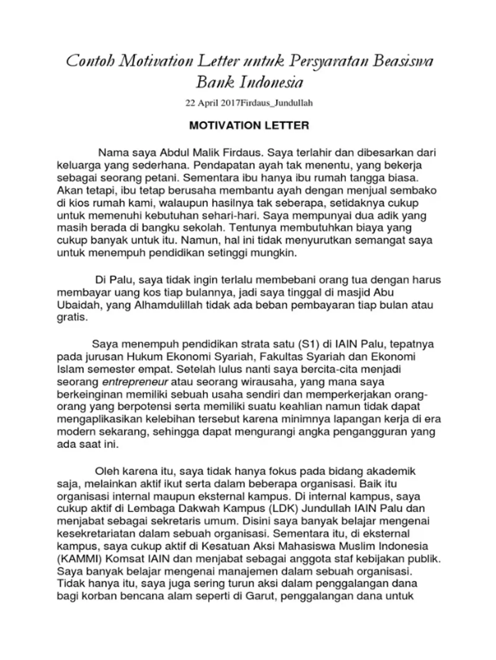 5 Contoh Motivation Letter untuk Beasiswa Bahasa Indonesia dan Inggris