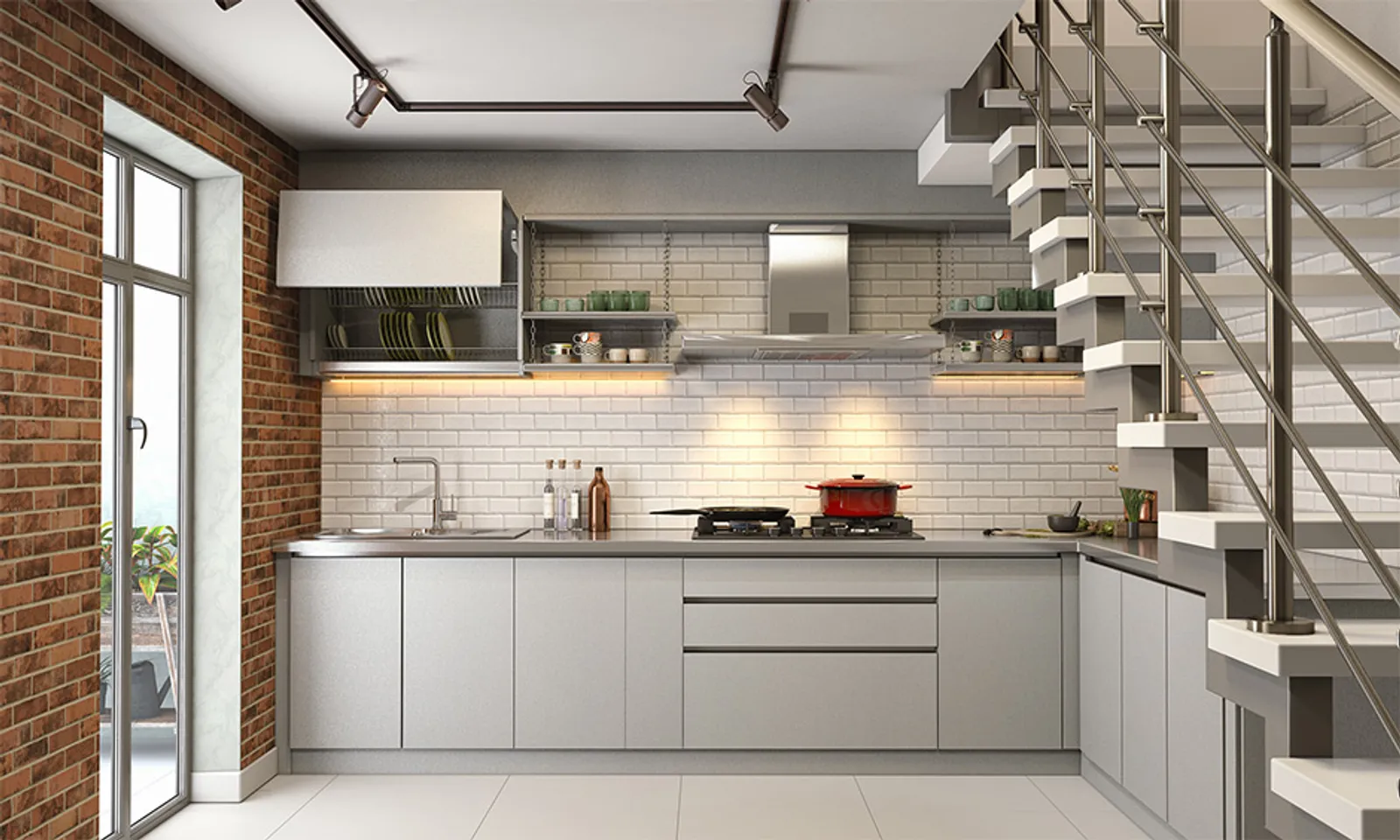 8 Ide Desain Kitchen Set Bawah Tangga Modern dan Praktis