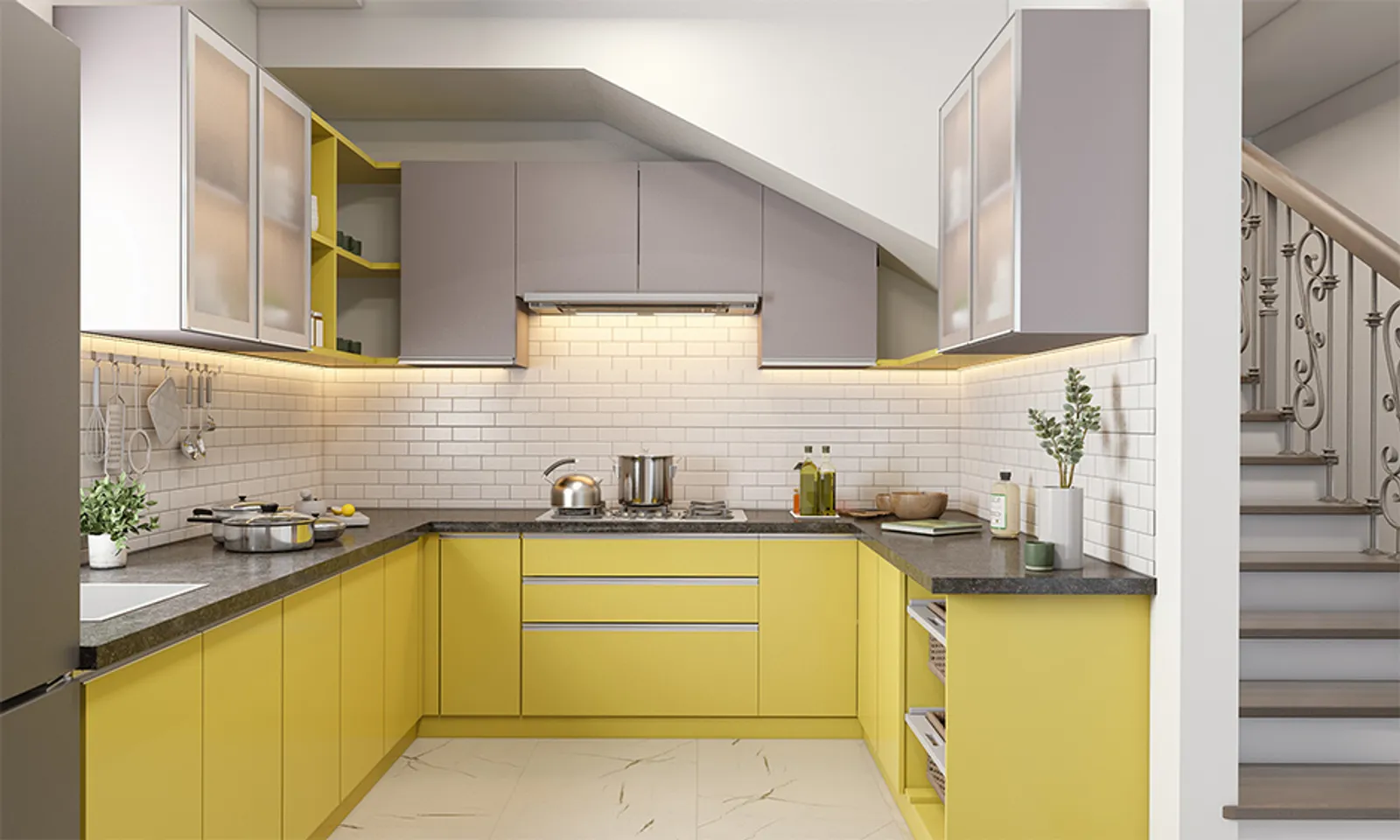 8 Ide Desain Kitchen Set Bawah Tangga Modern dan Praktis