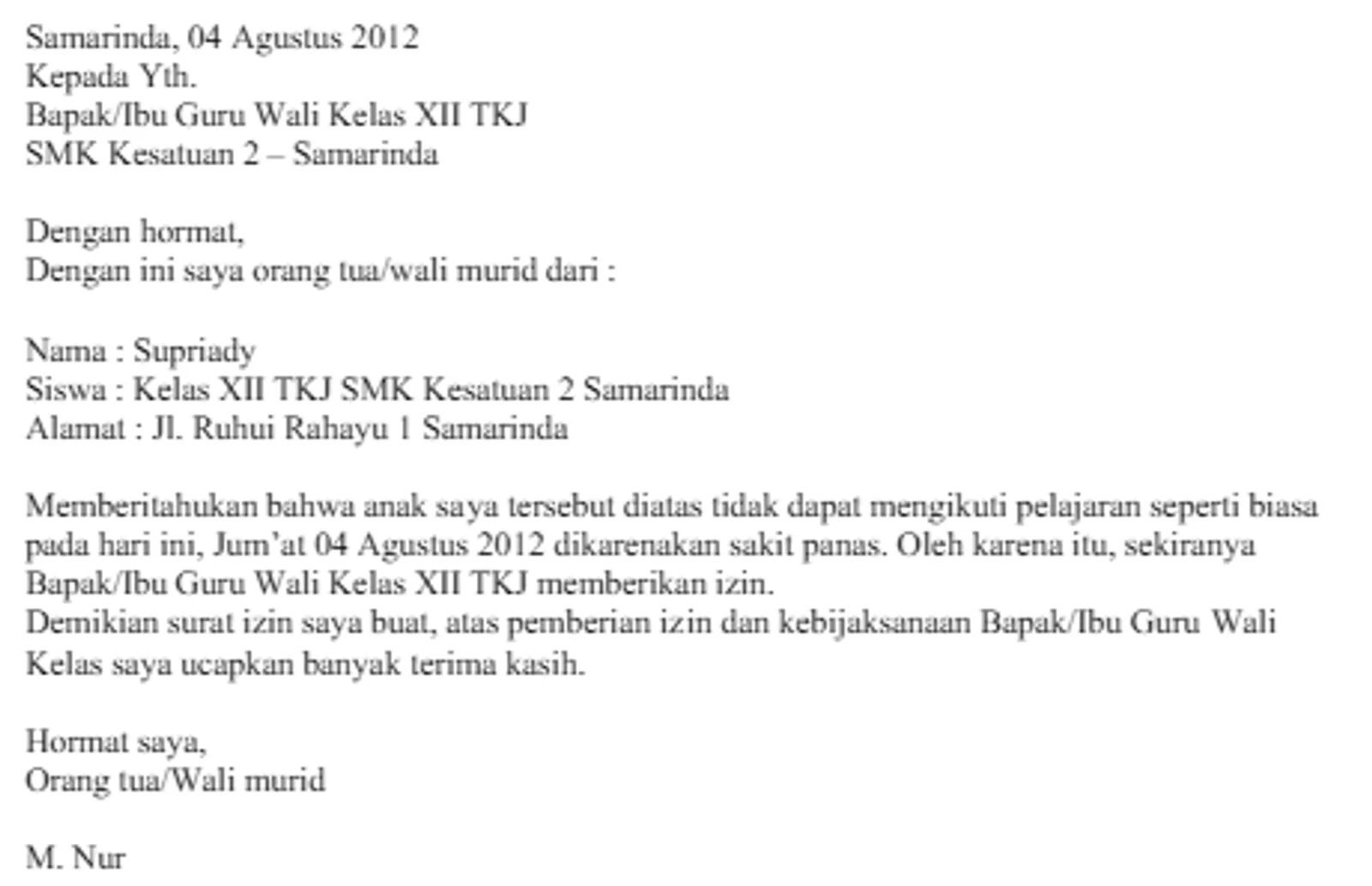 8 Contoh Surat Izin Tidak Masuk Sekolah karena Sakit