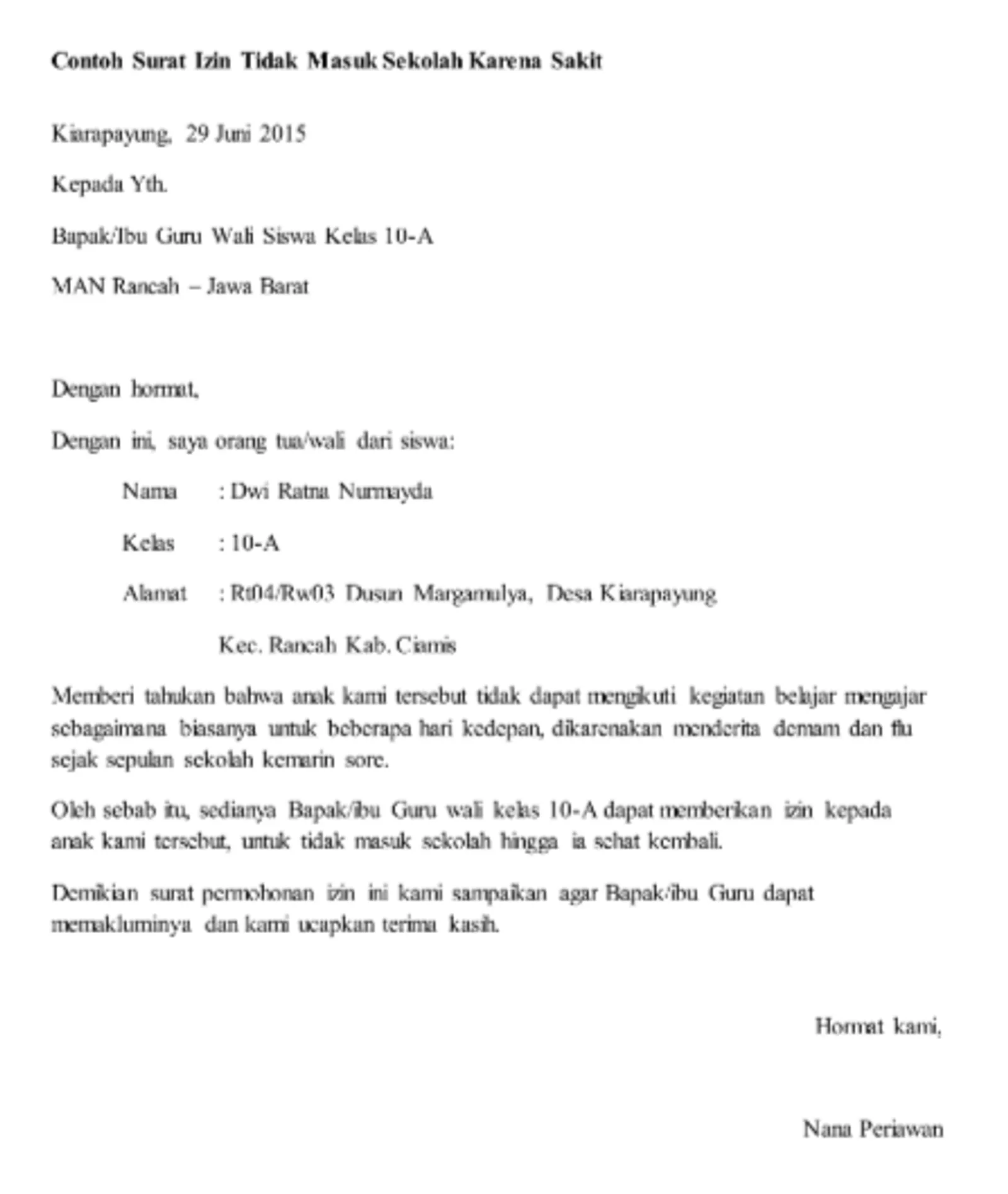 8 Contoh Surat Izin Tidak Masuk Sekolah karena Sakit