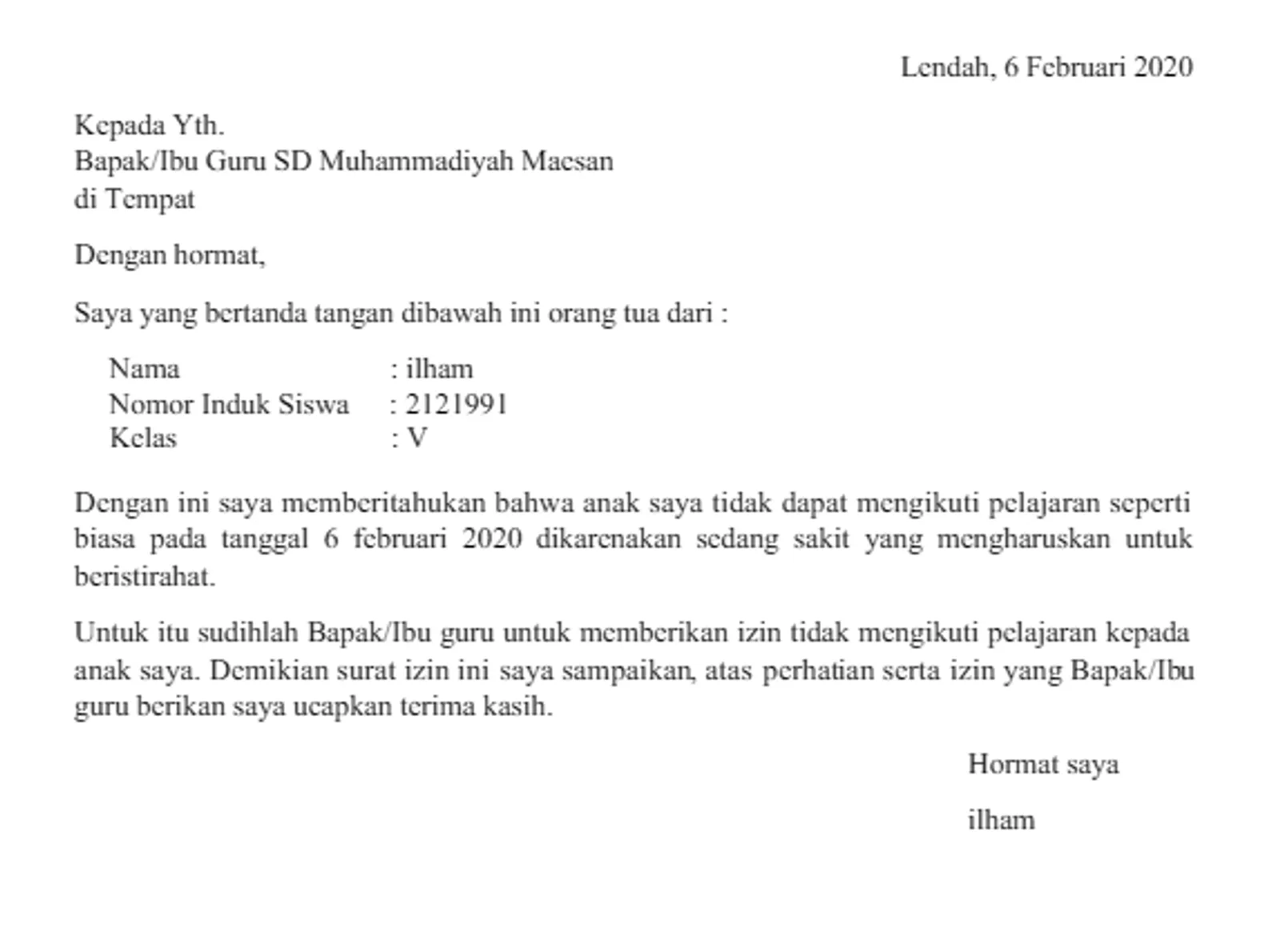 8 Contoh Surat Izin Tidak Masuk Sekolah karena Sakit