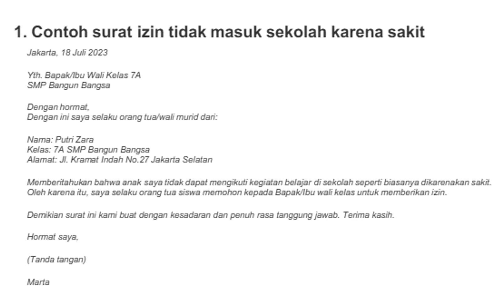 8 Contoh Surat Izin Tidak Masuk Sekolah karena Sakit