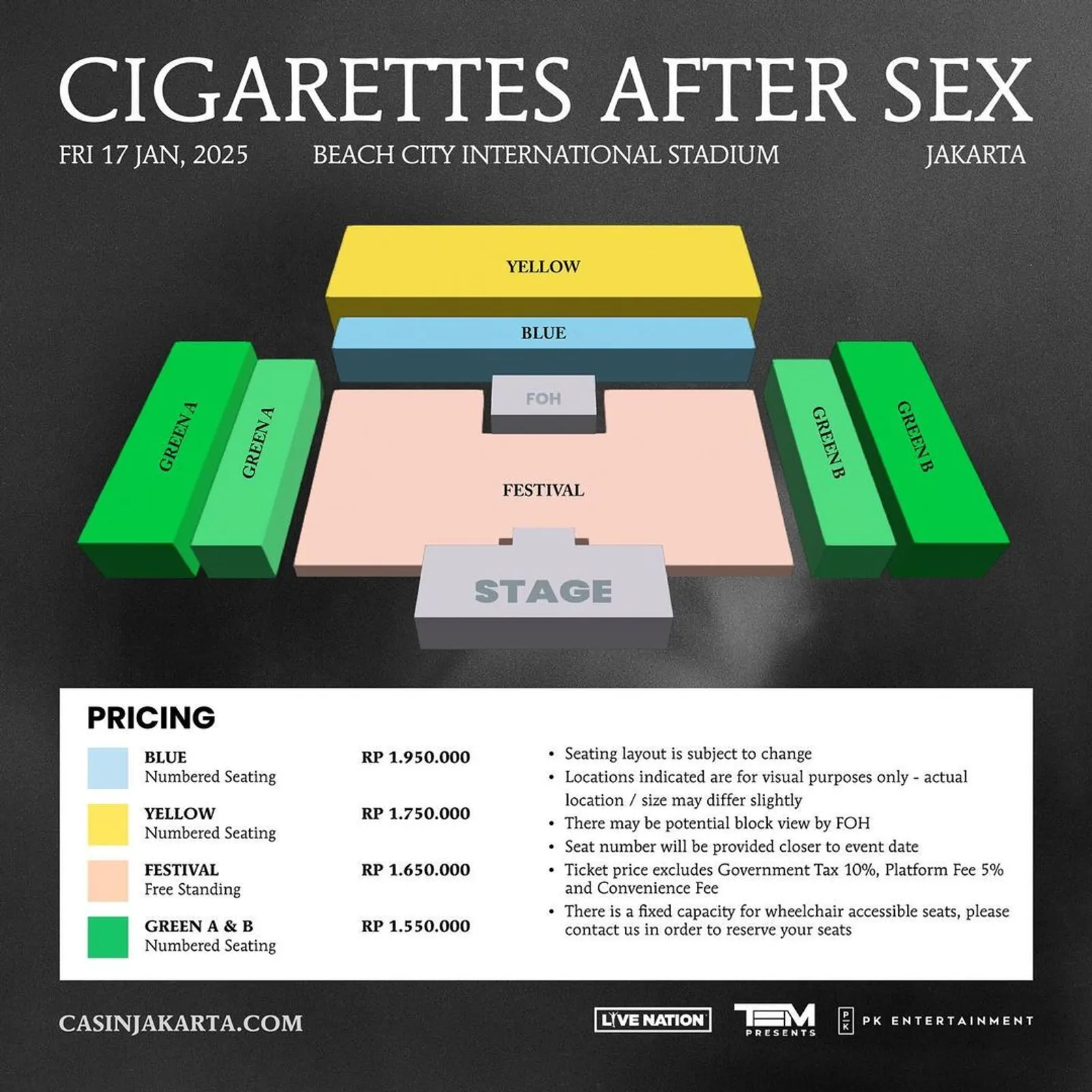 Seating Plan Konser Cigarettes After Sex, Tahun Depan ke Jakarta!