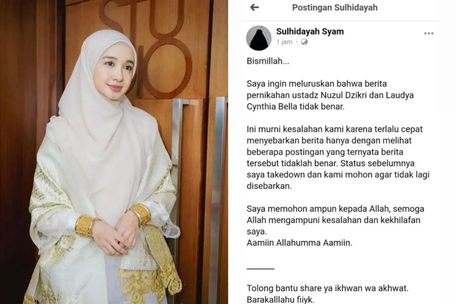 Kronologi Tersebarnya Rumor Laudya Cynthia Bella Menikah dengan Ustaz