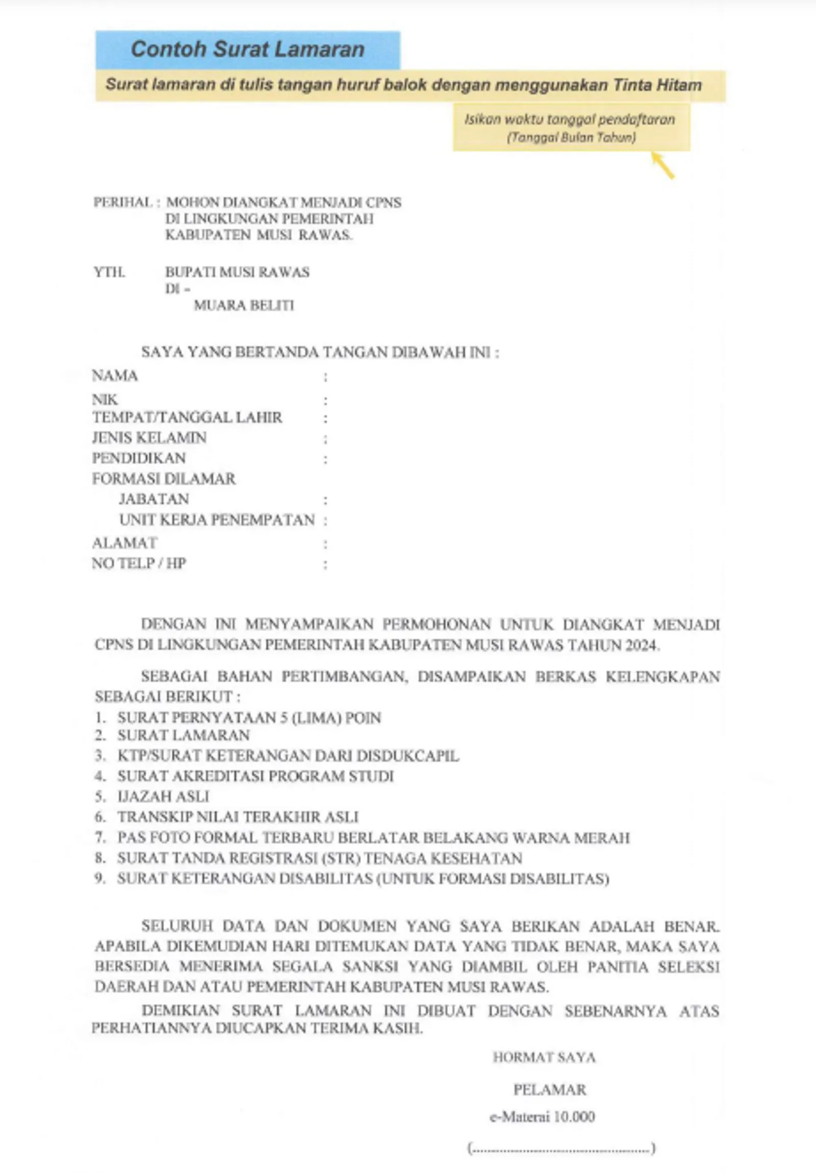 8 Contoh Surat Lamaran CPNS 2024 Lengkap untuk Referensi