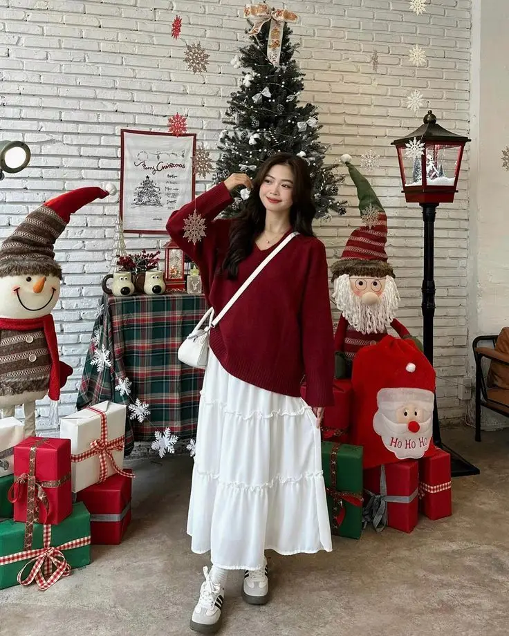 Model Baju Natal Remaja Korea Warna Merah, Simpel dan Stylish!