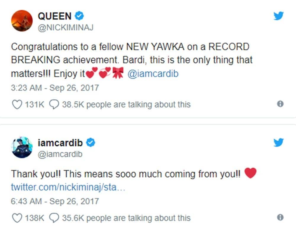 Twitter.com/nickiminaj, Twritter.com/iamcardib