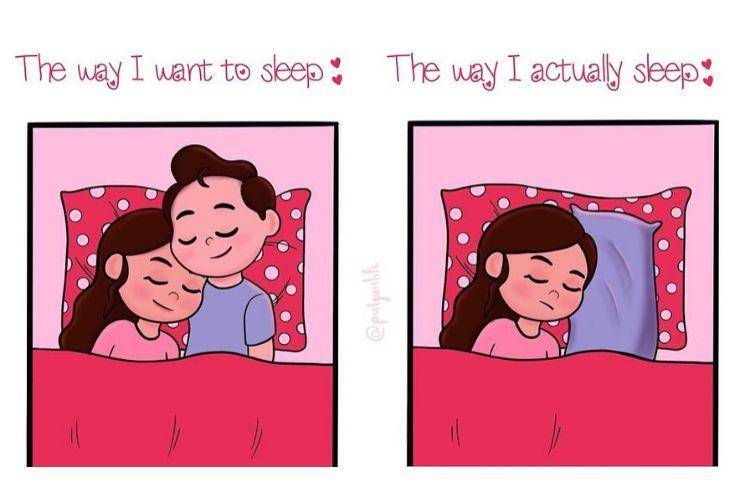 9 Ilustrasi Tingkah Lucu Perempuan yang Cinta Banget ke Pasangannya