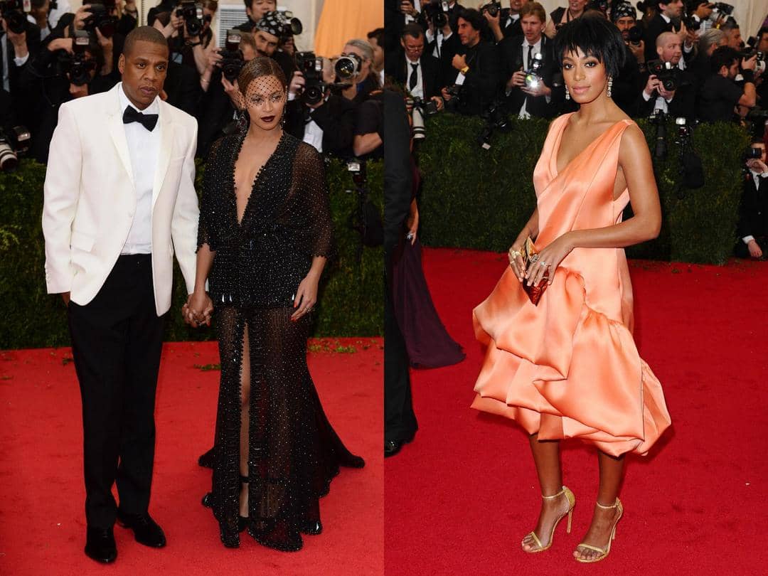 Jay Z-Beyoncé (FilmMagic/Karwai Tang) dan Solange (FilmMagic/Axelle/Bauer-Griffin) di Met Gala 2014 (via graziamagazine.com)