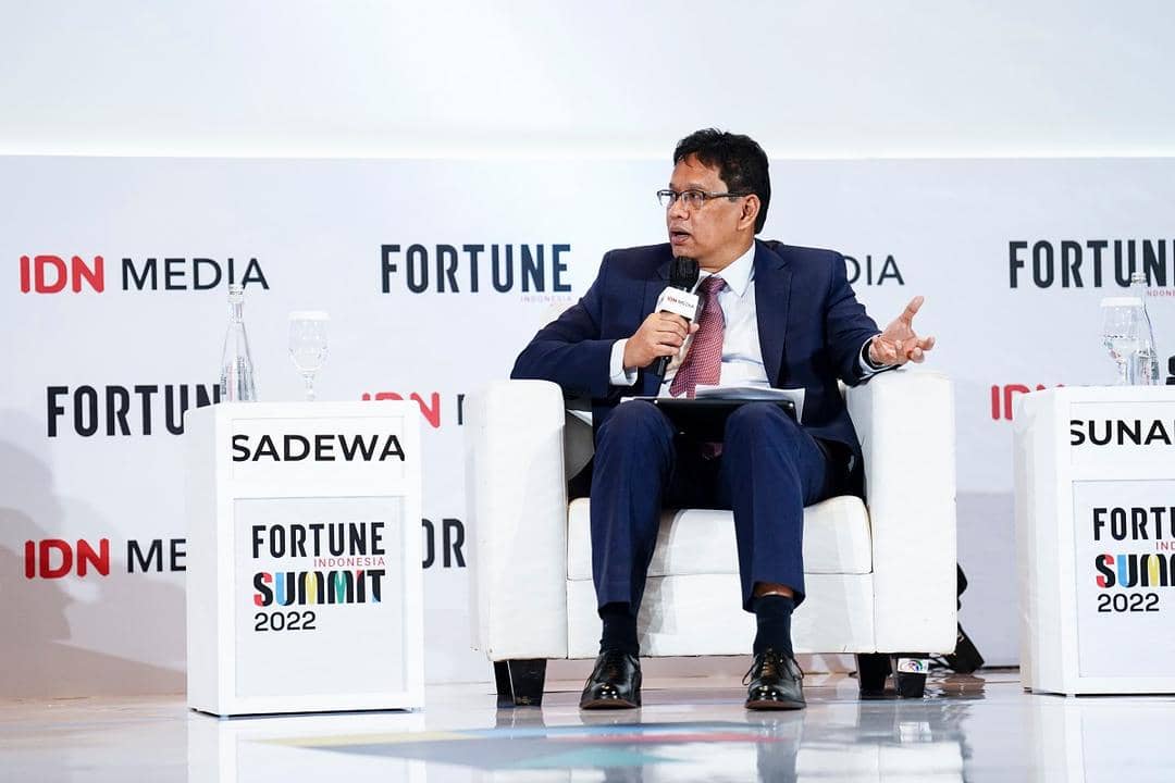 Ketua Dewan Komisioner Lembaga Penjamin Simpanan (LPS), Purbaya Yudhi Sadewa di Fortune Indonesia Summit 2022 di The Westin, Jakarta pada Rabu (18/5).
