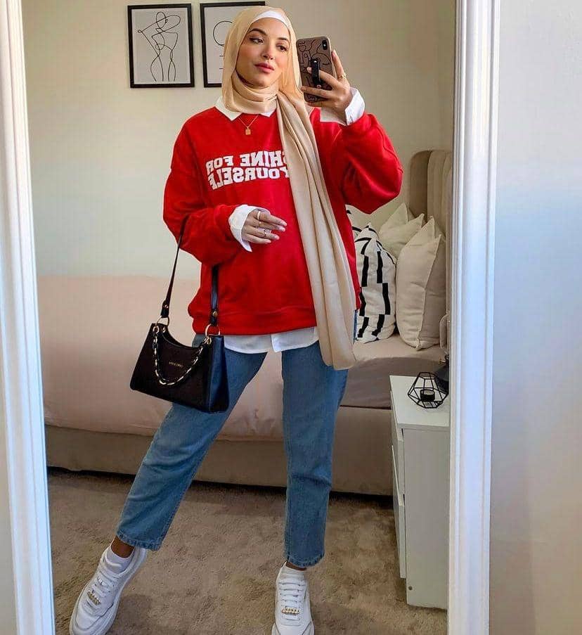 baju merah cocok dengan jilbab warna apa
