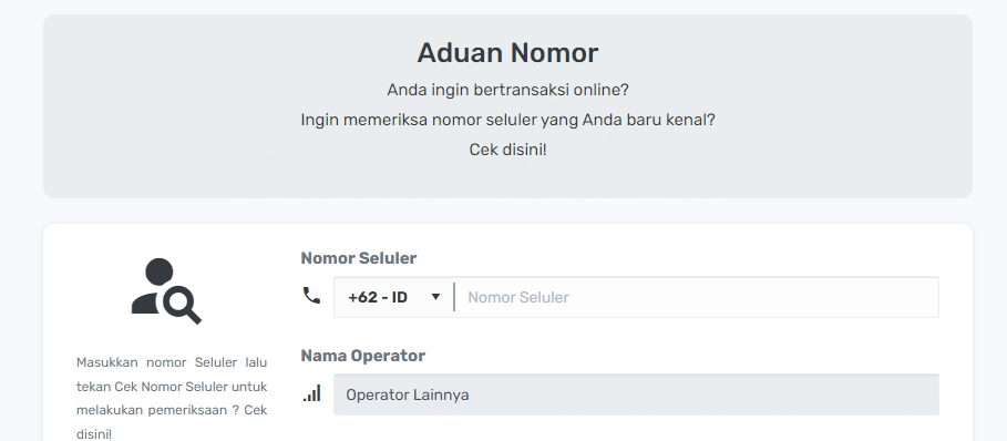 Contoh laman aduan nomor yang disediakan Kementerian Komunikasi dan Informatika (Dok. aduannomor.id)