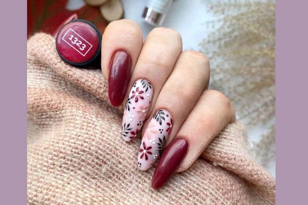 tattooedmartha.com/Nail Art Maroon Motif