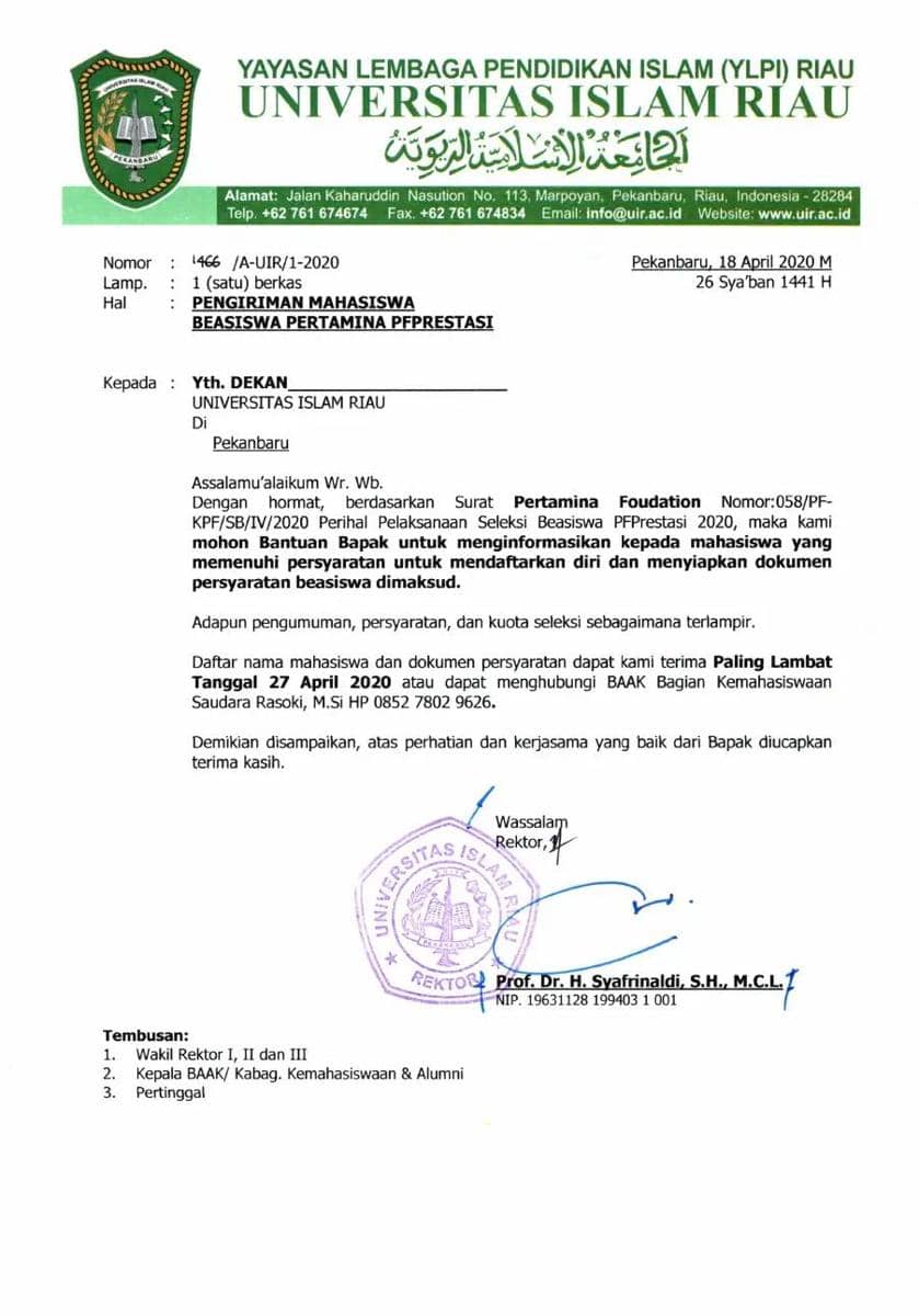 contoh surat rekomendasi beasiswa