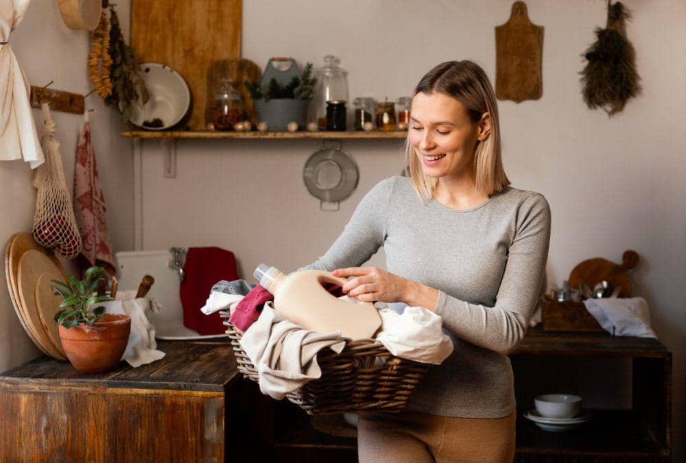 Ilustrasi wanita mencuci pakaian 