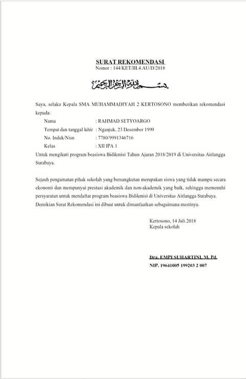 Contoh Rekom 10 Contoh Surat Rekomendasi Beasiswa Unggulan hingga LPDP | Popbela.com