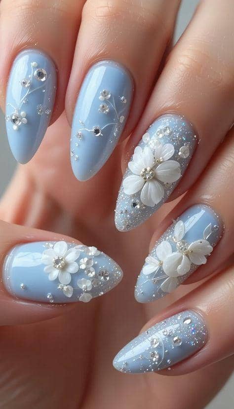 inspirasi nail art baby blue