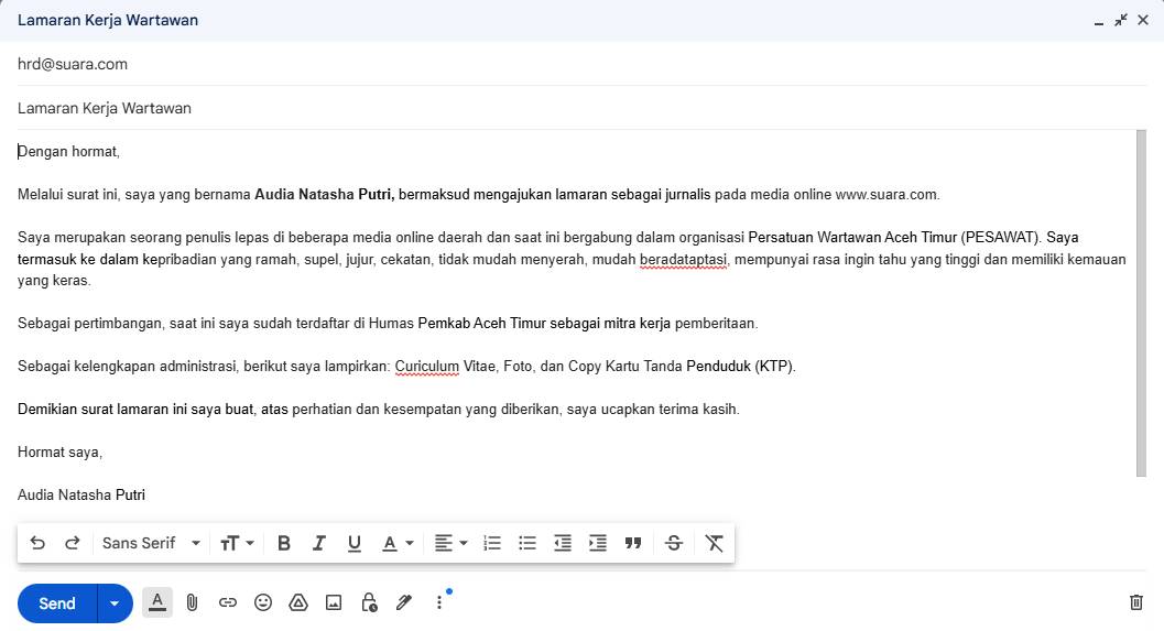 Lamaran kerja wartawan