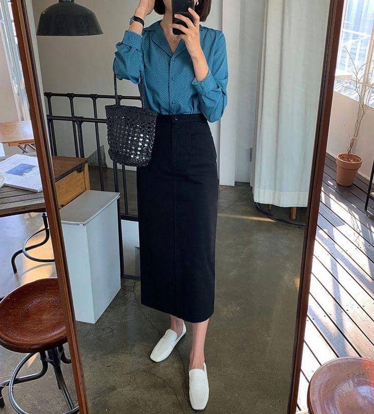 OOTD rok span hitam dan kemeja