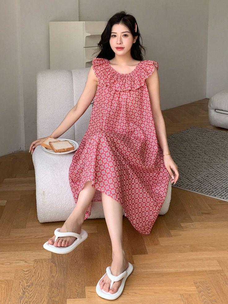 Daster Pattern dengan Kerah Ruffle
