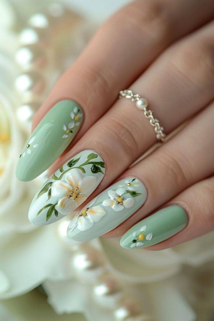 inspirasi nail art nuansa mint green