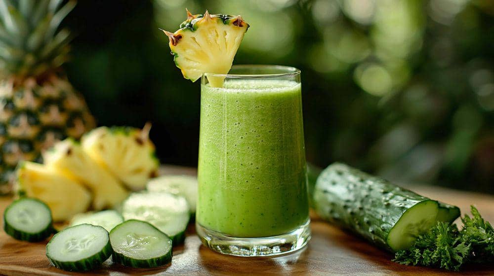 ilustrasi campuran jus nanas, pir dan timun 