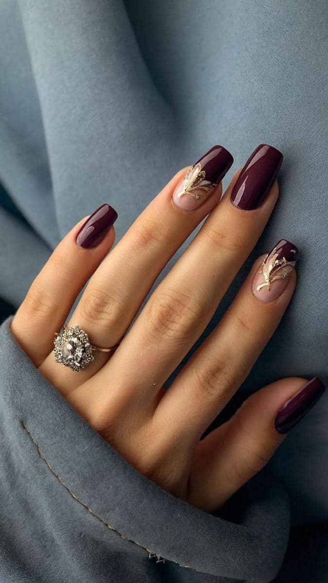 inspirasi nail art maroon gold