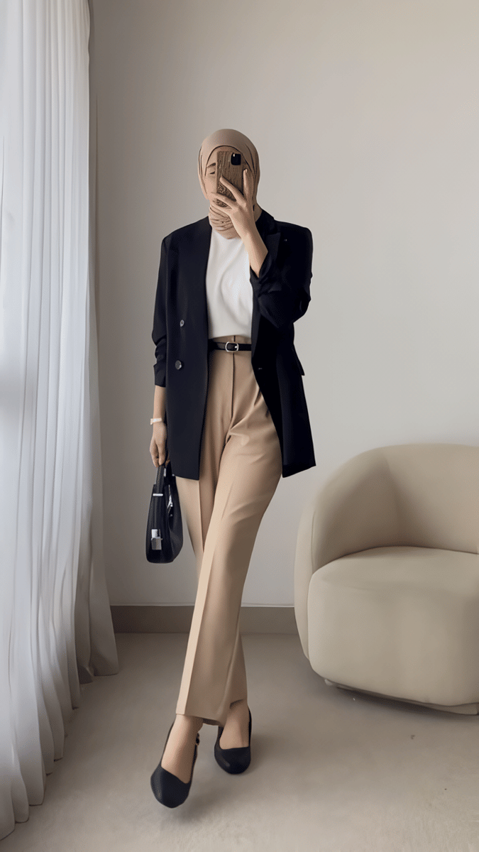 Ankle Pants Khaki dan Blazer Hitam.png