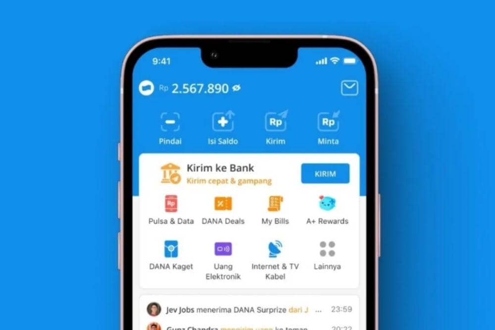 Ilustrasi tampilan menu utama dalam aplikasi DANA (Situs dana.id)
