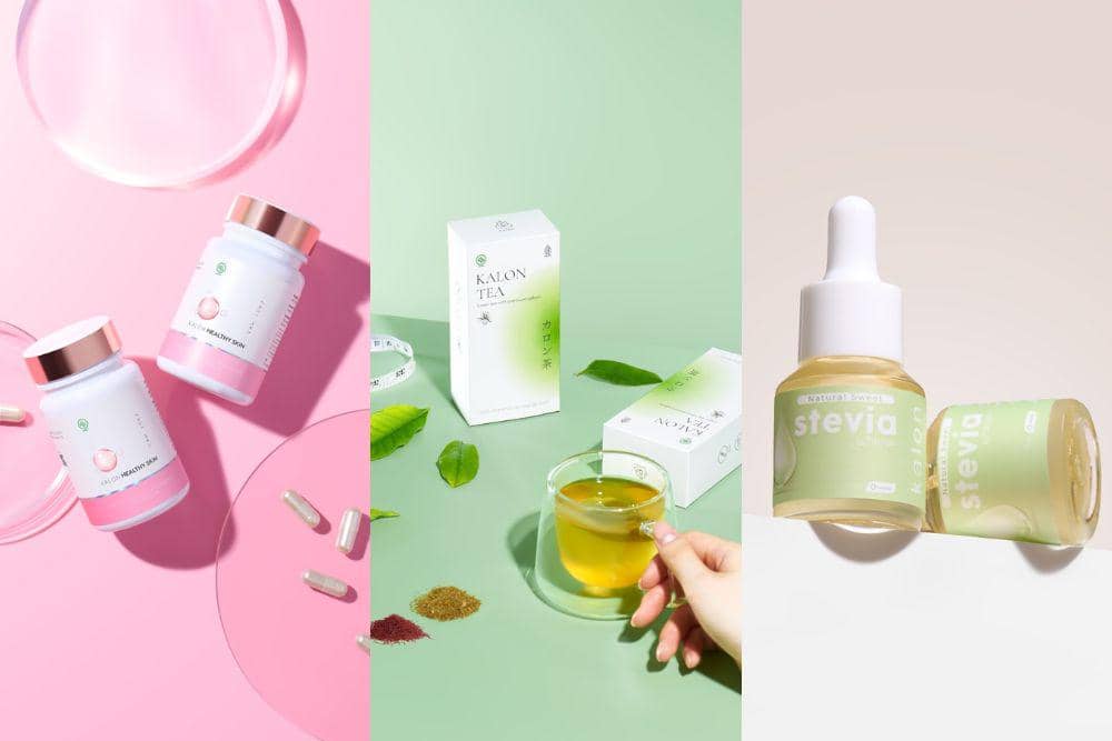 Produk-produk dari Kalon, yaitu Sboost, Kalon Tea, dan Kalon Stevia (Dok. Tokopedia/Kalon)